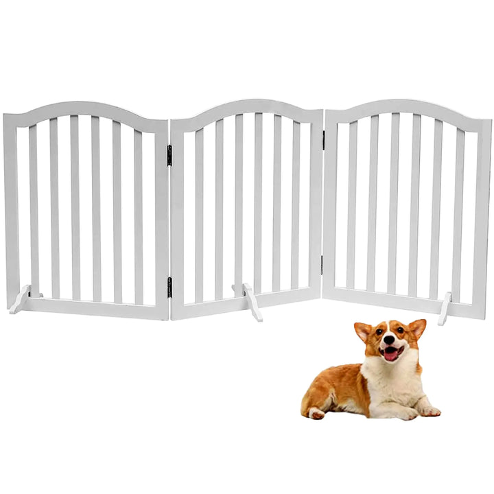 Wooden Dog Gate Foldable Pet Fence 23.6Height-White