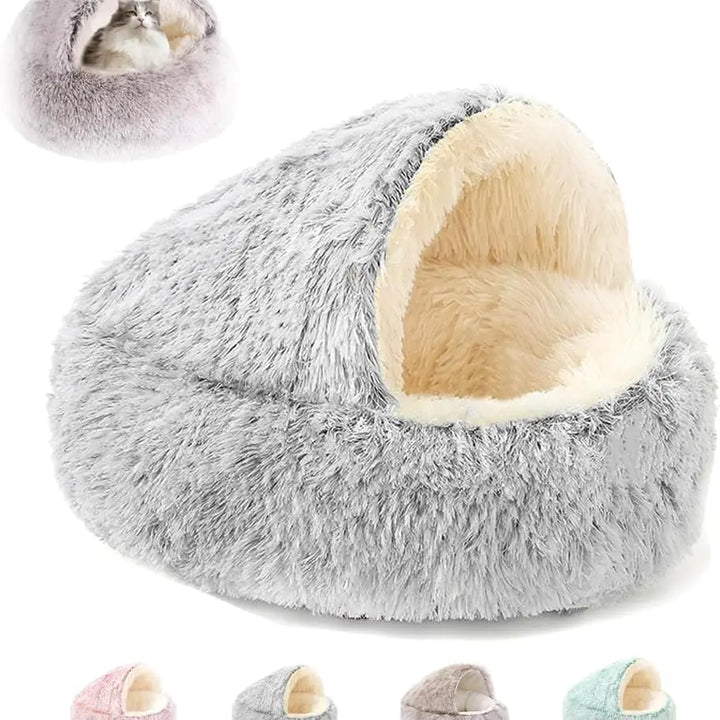 Lapcatz Nest Bed Cat Bed Round Plush Fluffy Hooded