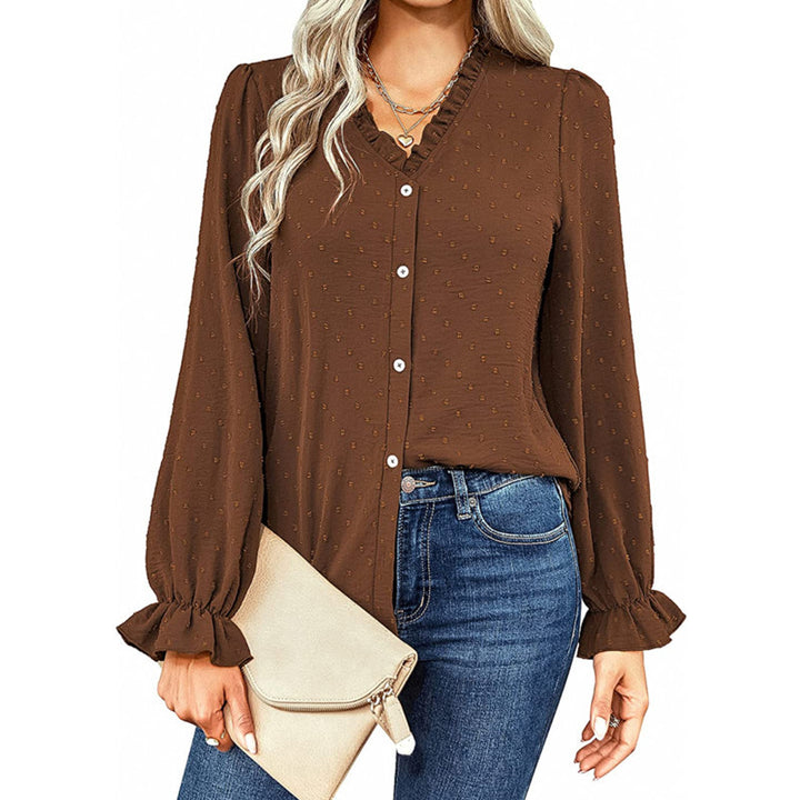 Women's Temperament V-neck Single Row Multi-button Flared Sleeve Loose Long-sleeved Shirt